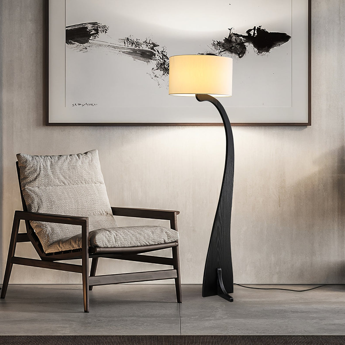 Bow Curve Wood and Fabric Floor Lamp - product view 5