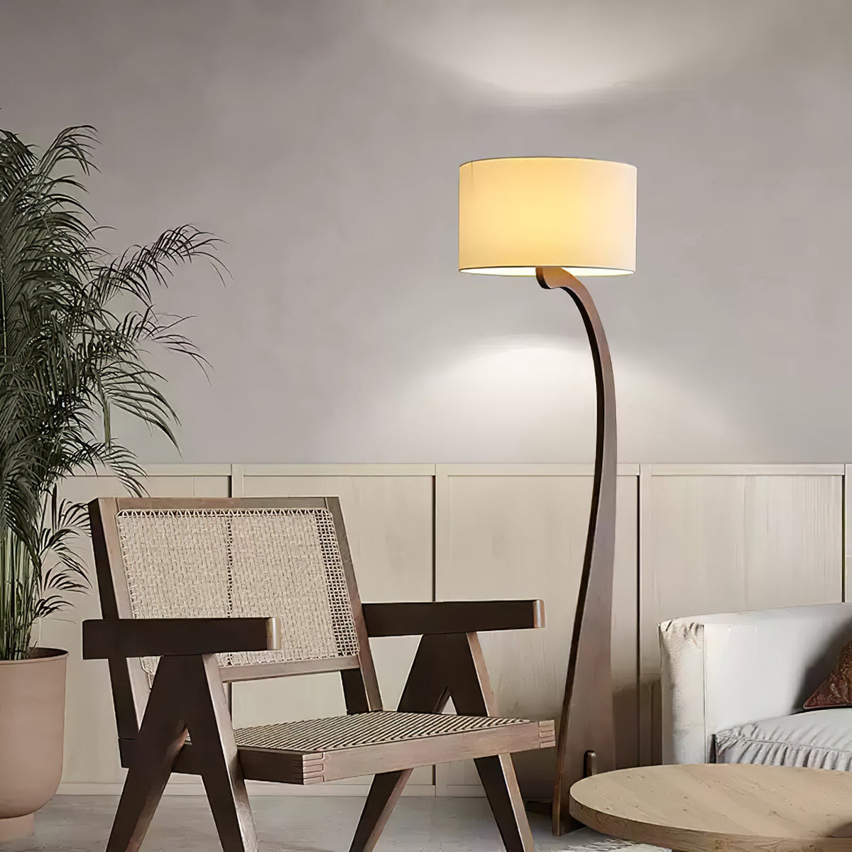 Bow Curve Wood and Fabric Floor Lamp - product view 6