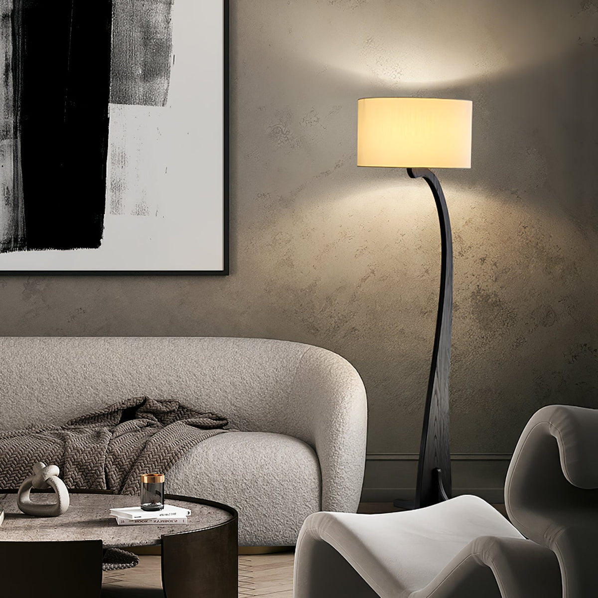 Bow Curve Wood and Fabric Floor Lamp - product view 10