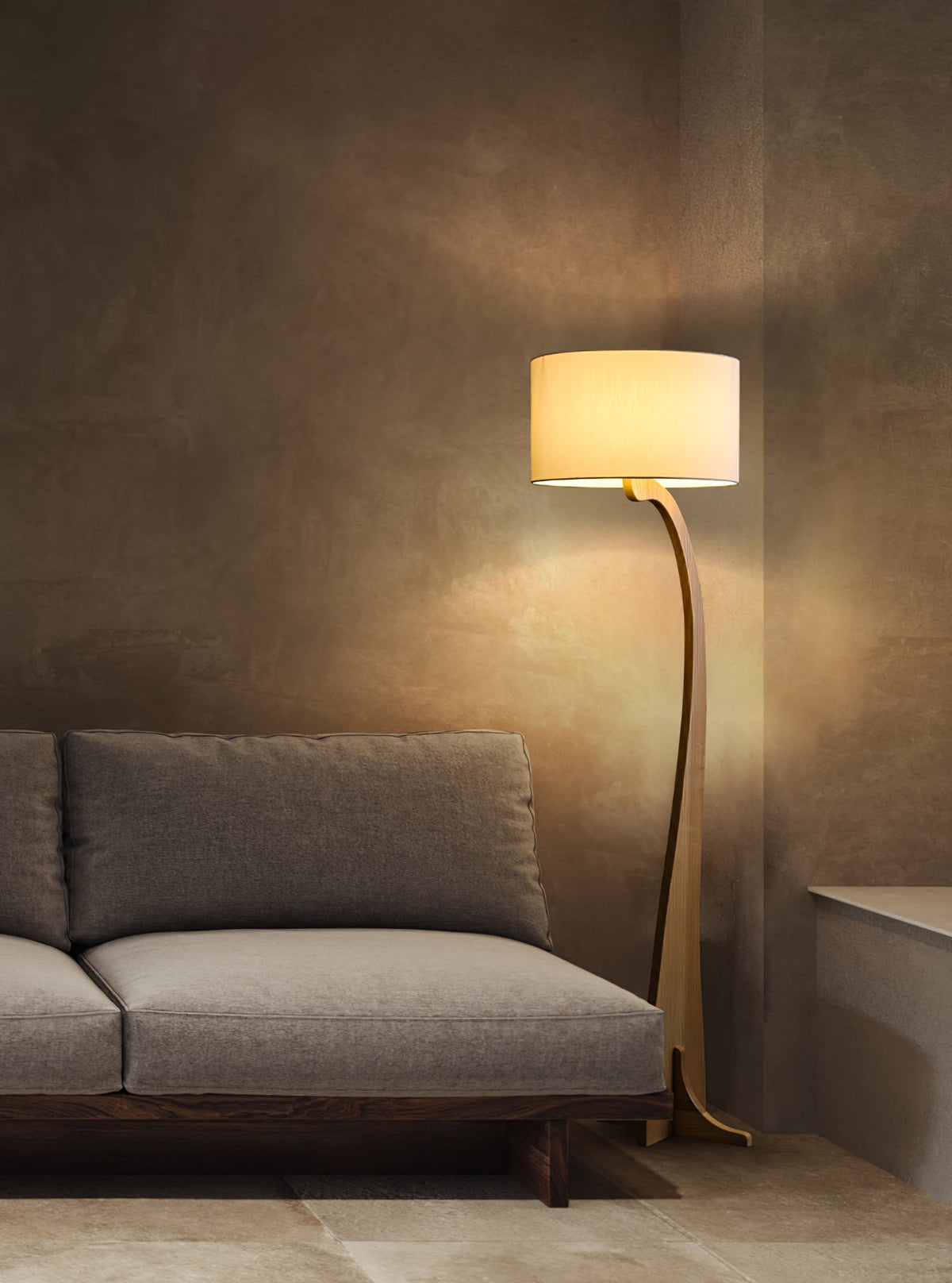 Bow Curve Wood and Fabric Floor Lamp - product view 22