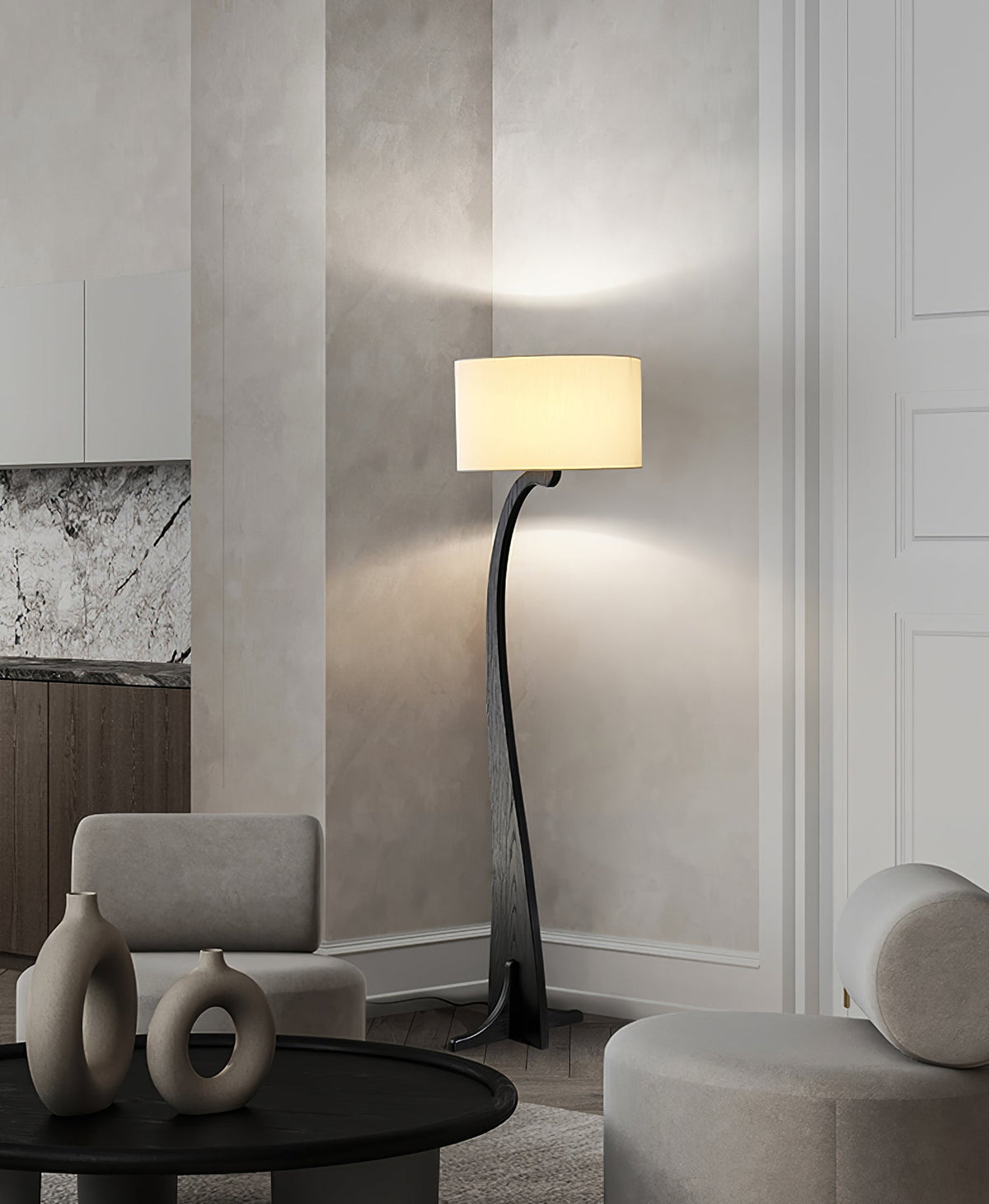 Bow Curve Wood and Fabric Floor Lamp - product view 28