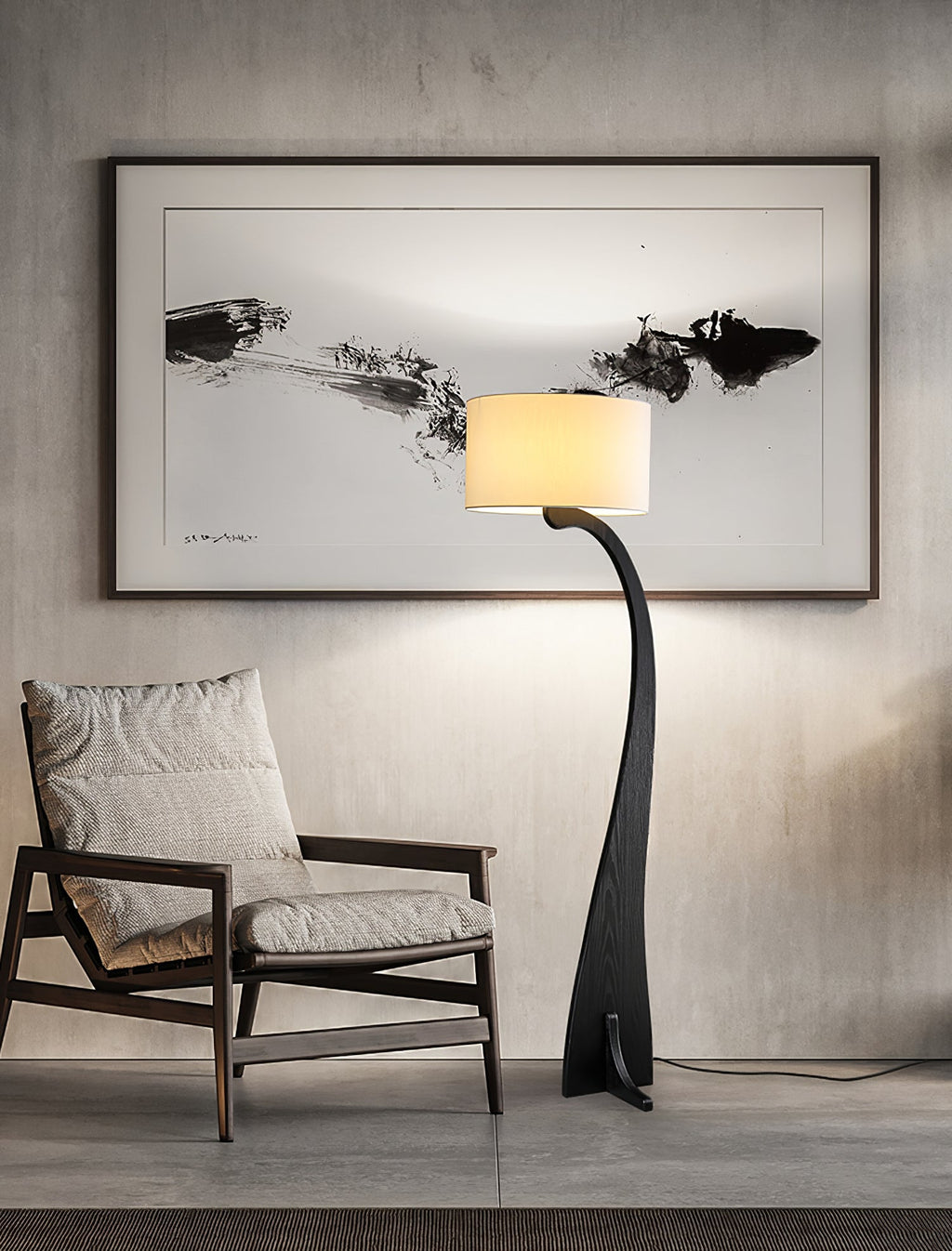 Bow Curve Wood and Fabric Floor Lamp - product view 32