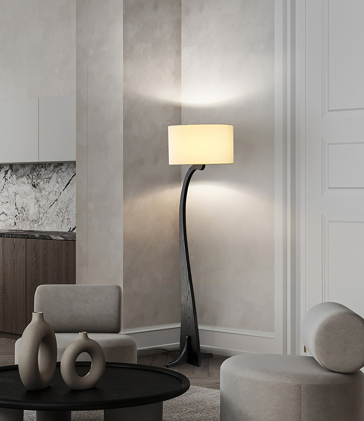 Bow Curve Wood and Fabric Floor Lamp - product view 33