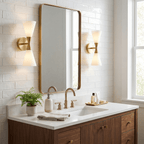 Calden Double Cone Glass Wall Sconce — finish, form and room detail 2