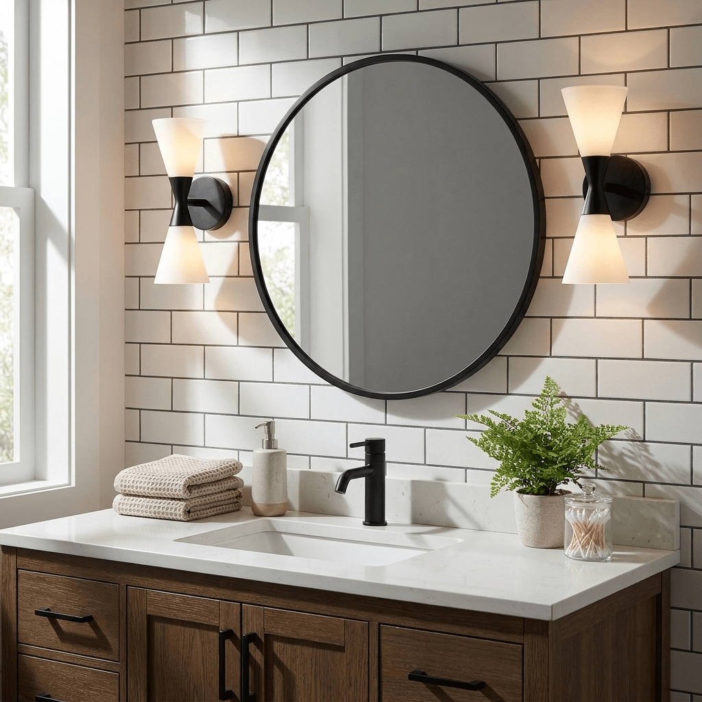 Calden Double Cone Glass Wall Sconce — finish, form and room detail 4