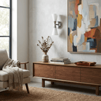 Calden Double Cone Glass Wall Sconce — finish, form and room detail 9