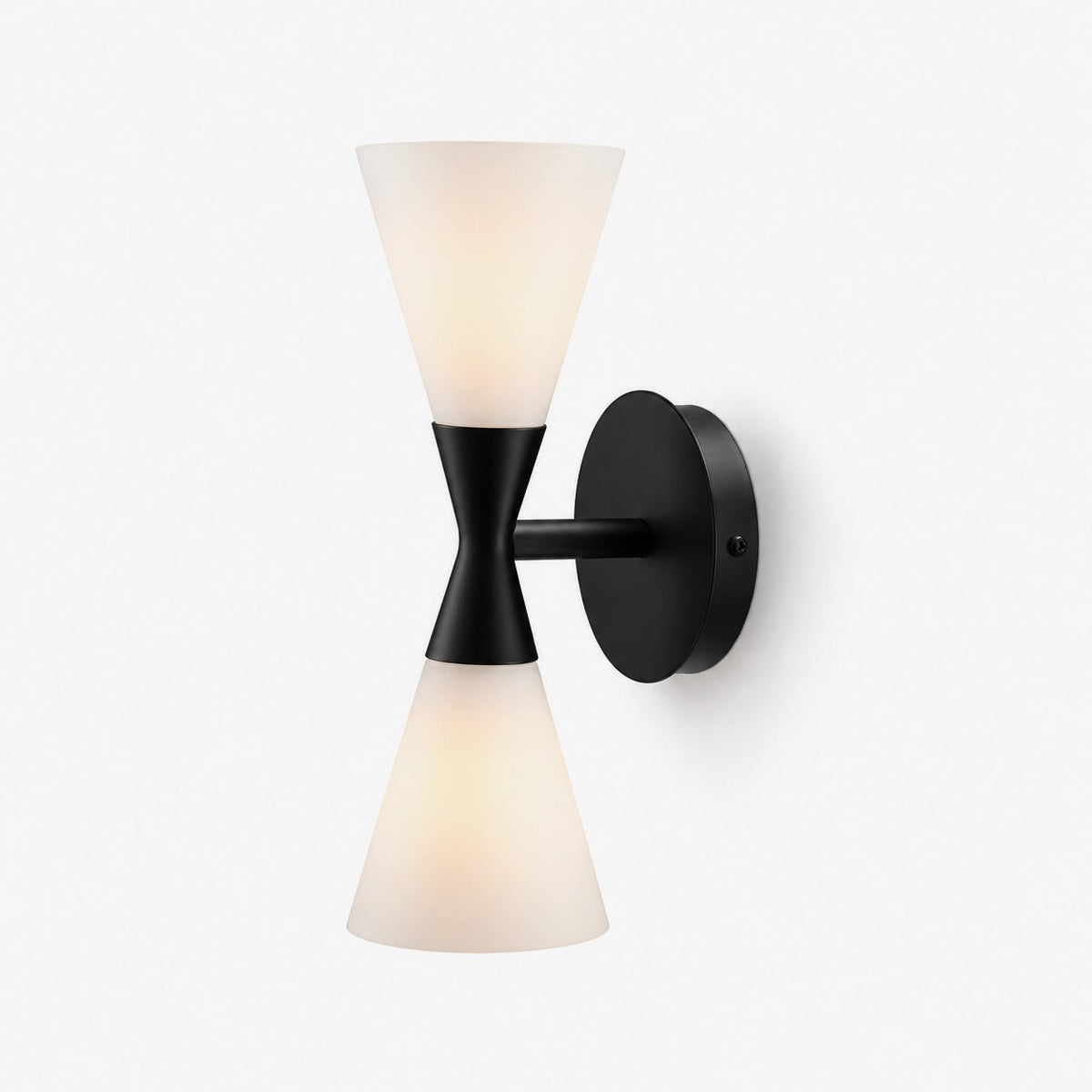 Calden Double Cone Glass Wall Sconce — finish, form and room detail 12
