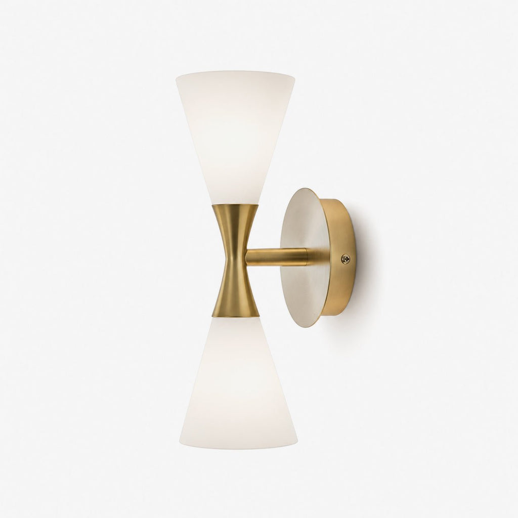 Calden Double Cone Glass Wall Sconce — finish, form and room detail 13