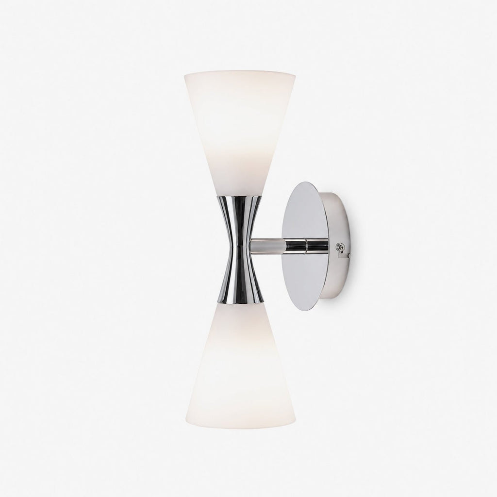 Calden Double Cone Glass Wall Sconce — finish, form and room detail 14