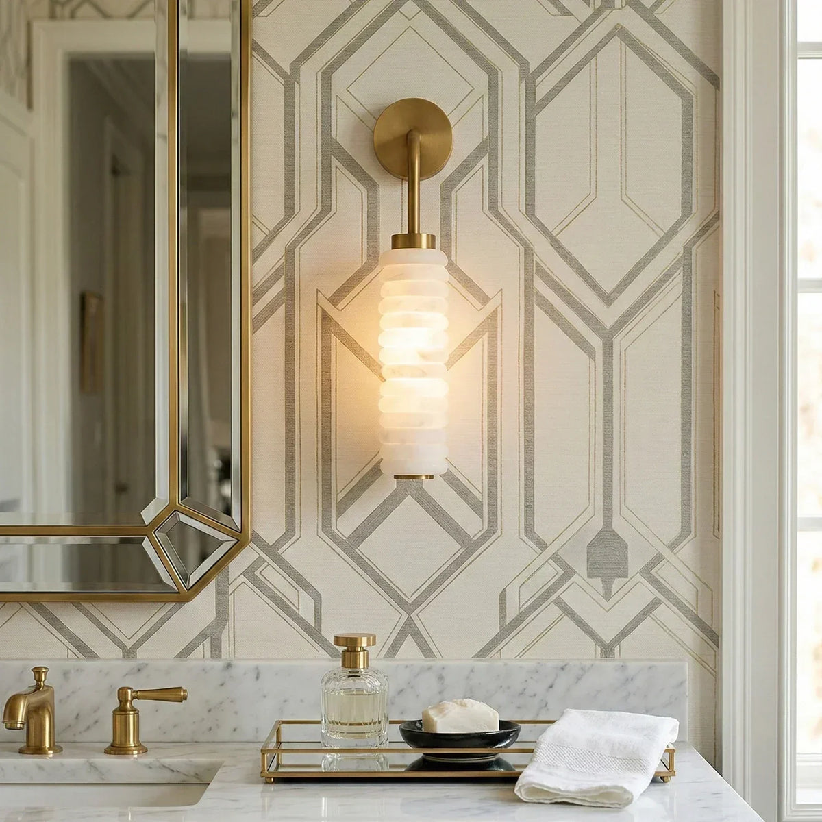 Calven Cylinder Alabaster LED Wall Sconce — product, finish and specification view 2