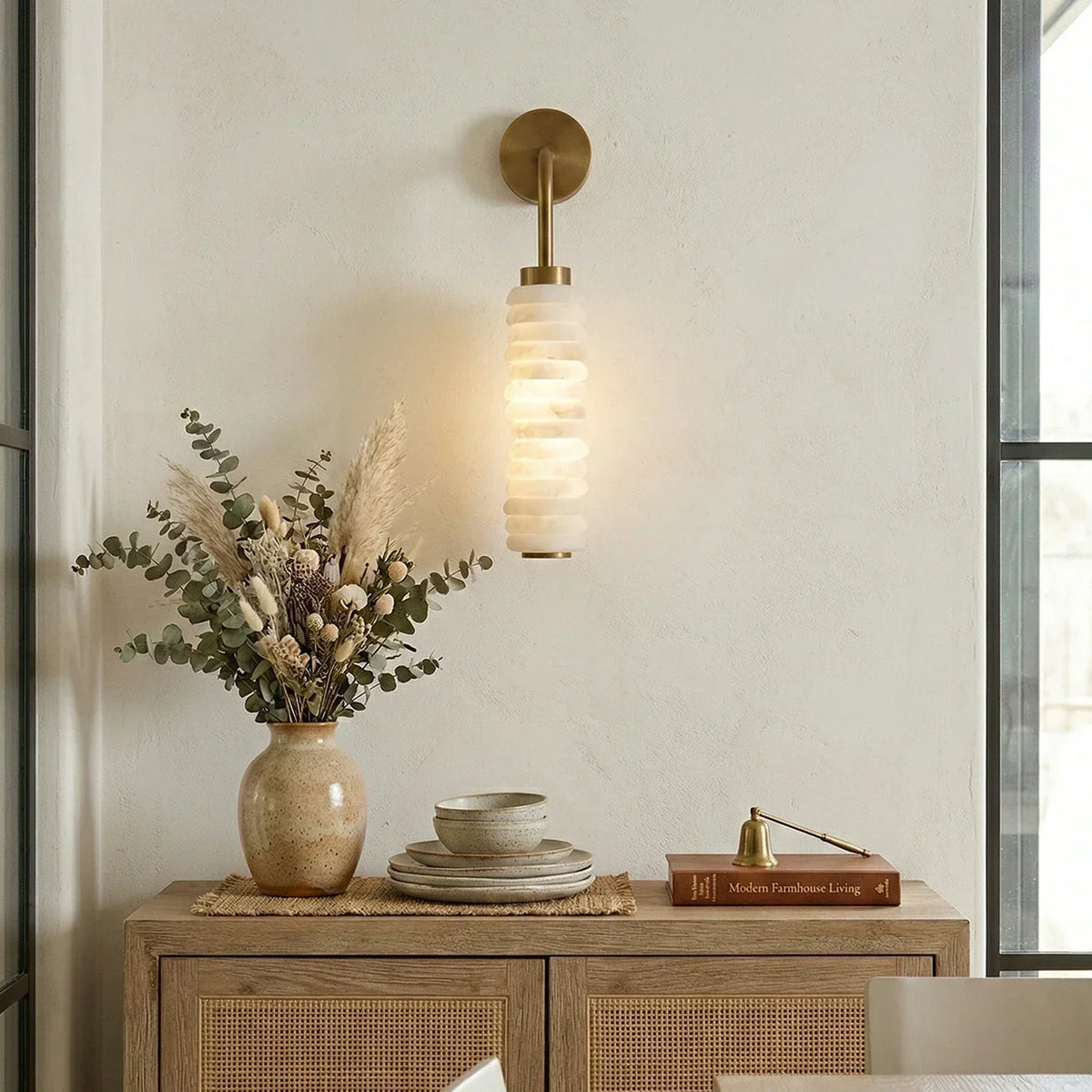 Calven Cylinder Alabaster LED Wall Sconce — product, finish and specification view 3