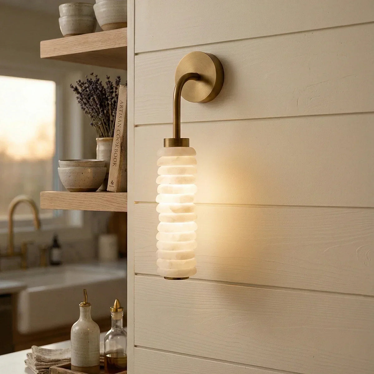 Calven Cylinder Alabaster LED Wall Sconce — product, finish and specification view 5