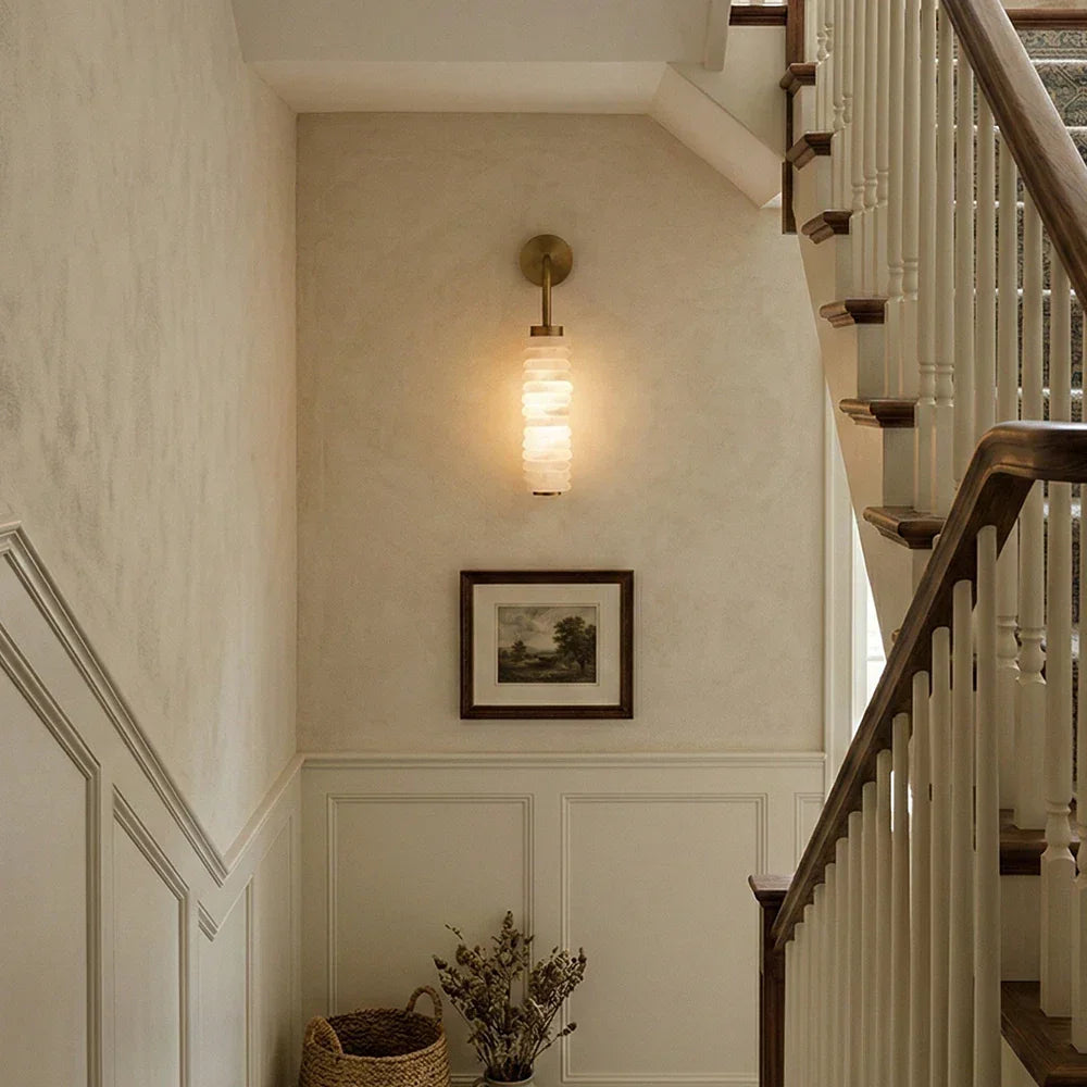 Calven Cylinder Alabaster LED Wall Sconce — product, finish and specification view 6