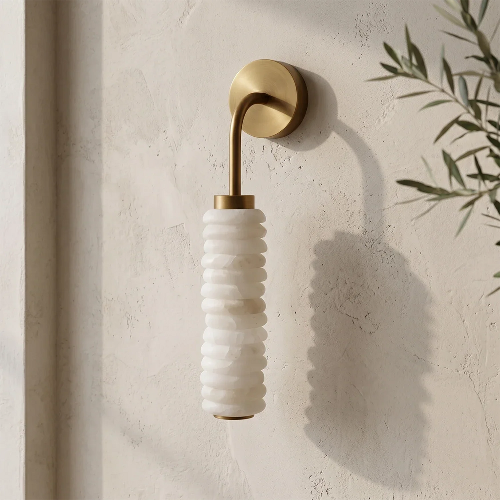 Calven Cylinder Alabaster LED Wall Sconce — product, finish and specification view 9