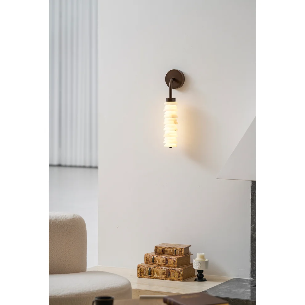 Calven Cylinder Alabaster LED Wall Sconce — product, finish and specification view 15