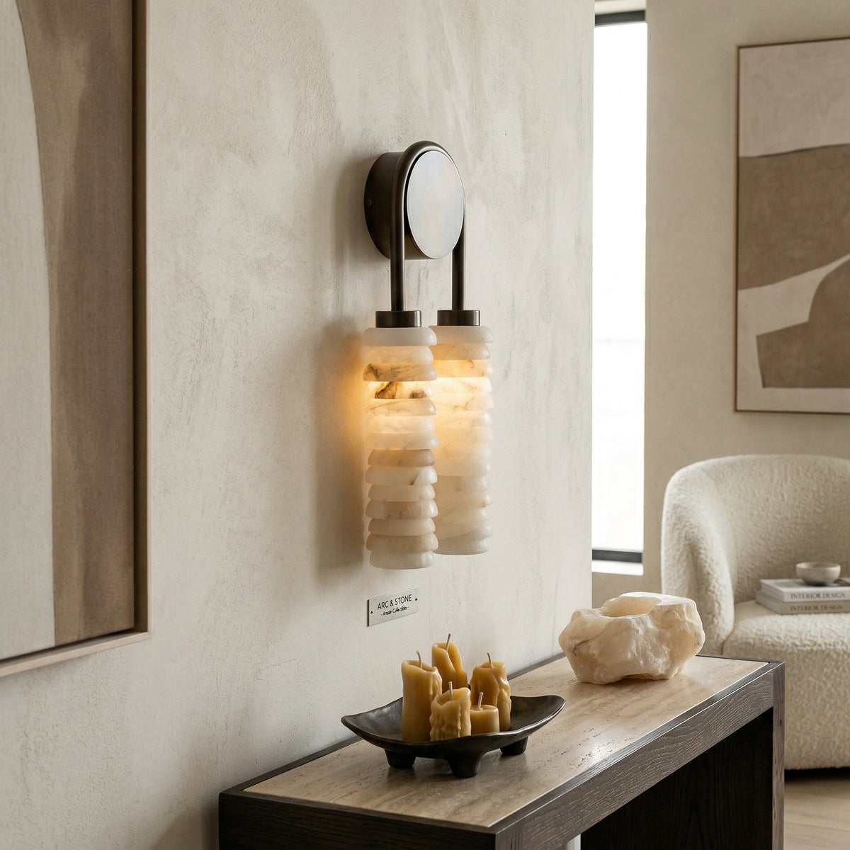 Calven Cylinder Alabaster LED Wall Sconce — product, finish and specification view 16