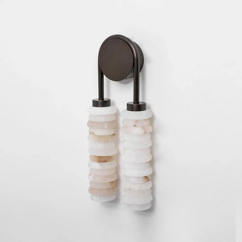 Calven Twin Ribbed Alabaster LED Wall Sconce — product, finish and specification view 14