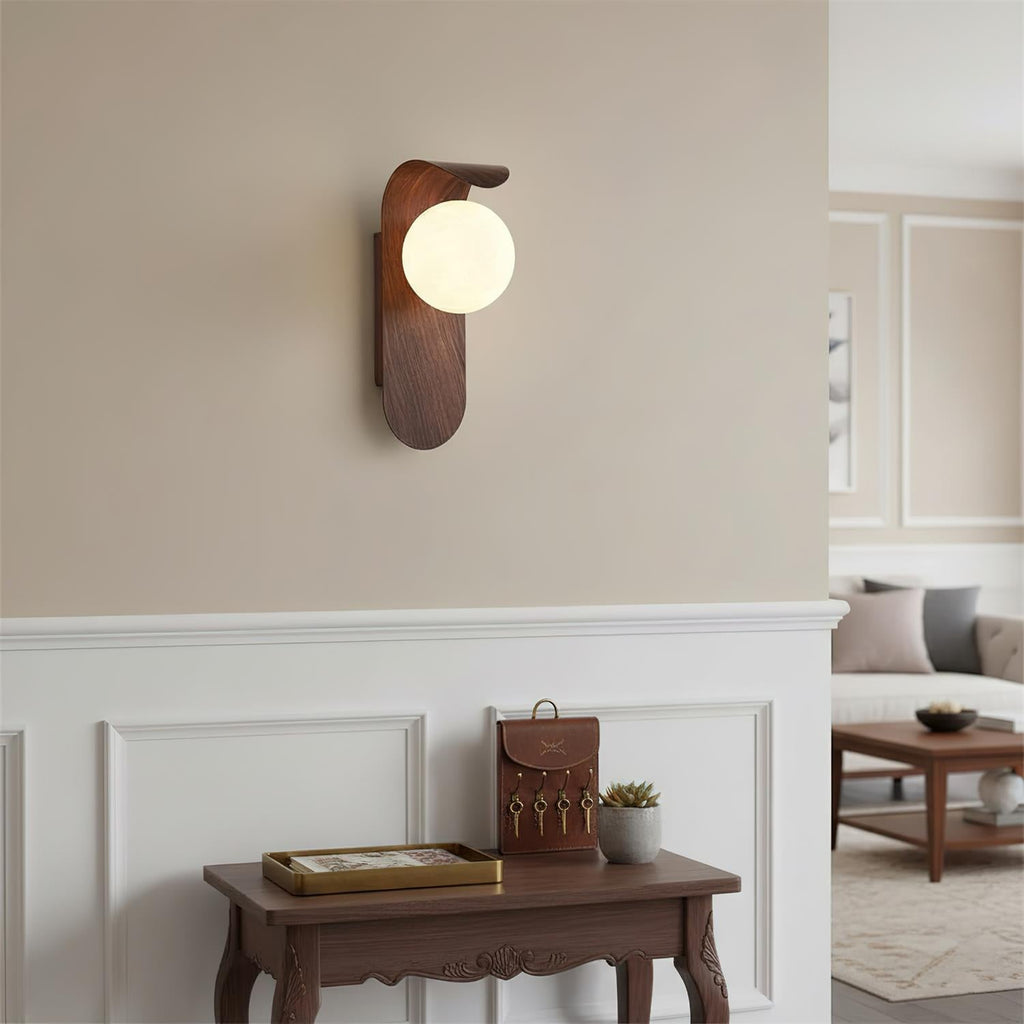 Carlyle Wood-Tone Glass Globe Wall Sconce — design detail 2
