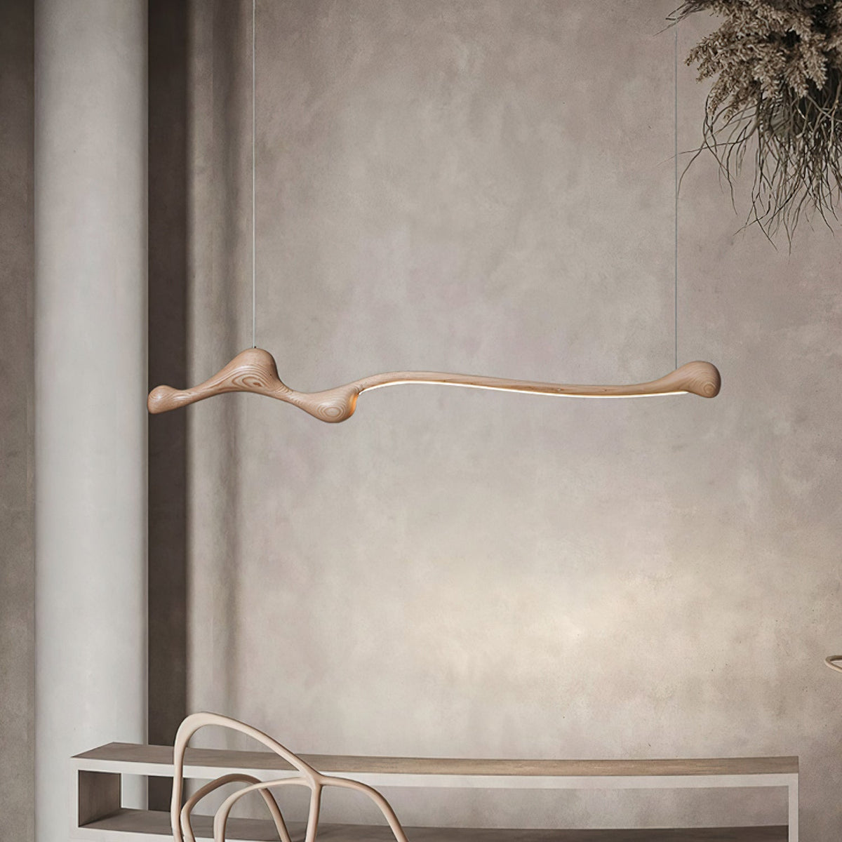 Curva Sculptural Wood LED Pendant Light - product view 7