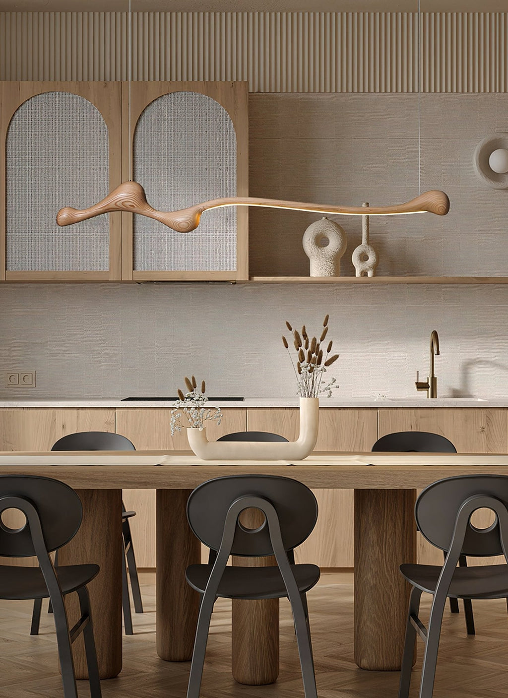 Curva Sculptural Wood LED Pendant Light - product view 10