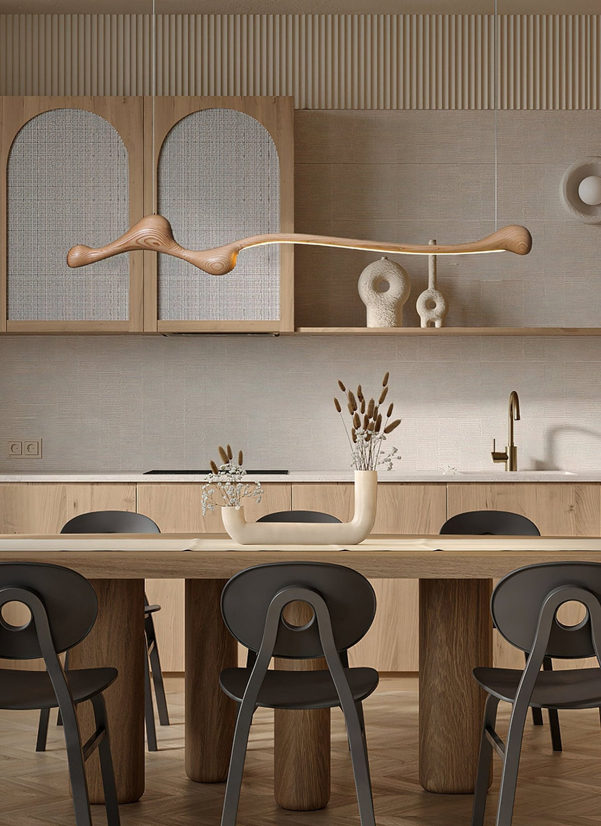 Curva Sculptural Wood LED Pendant Light - product view 10