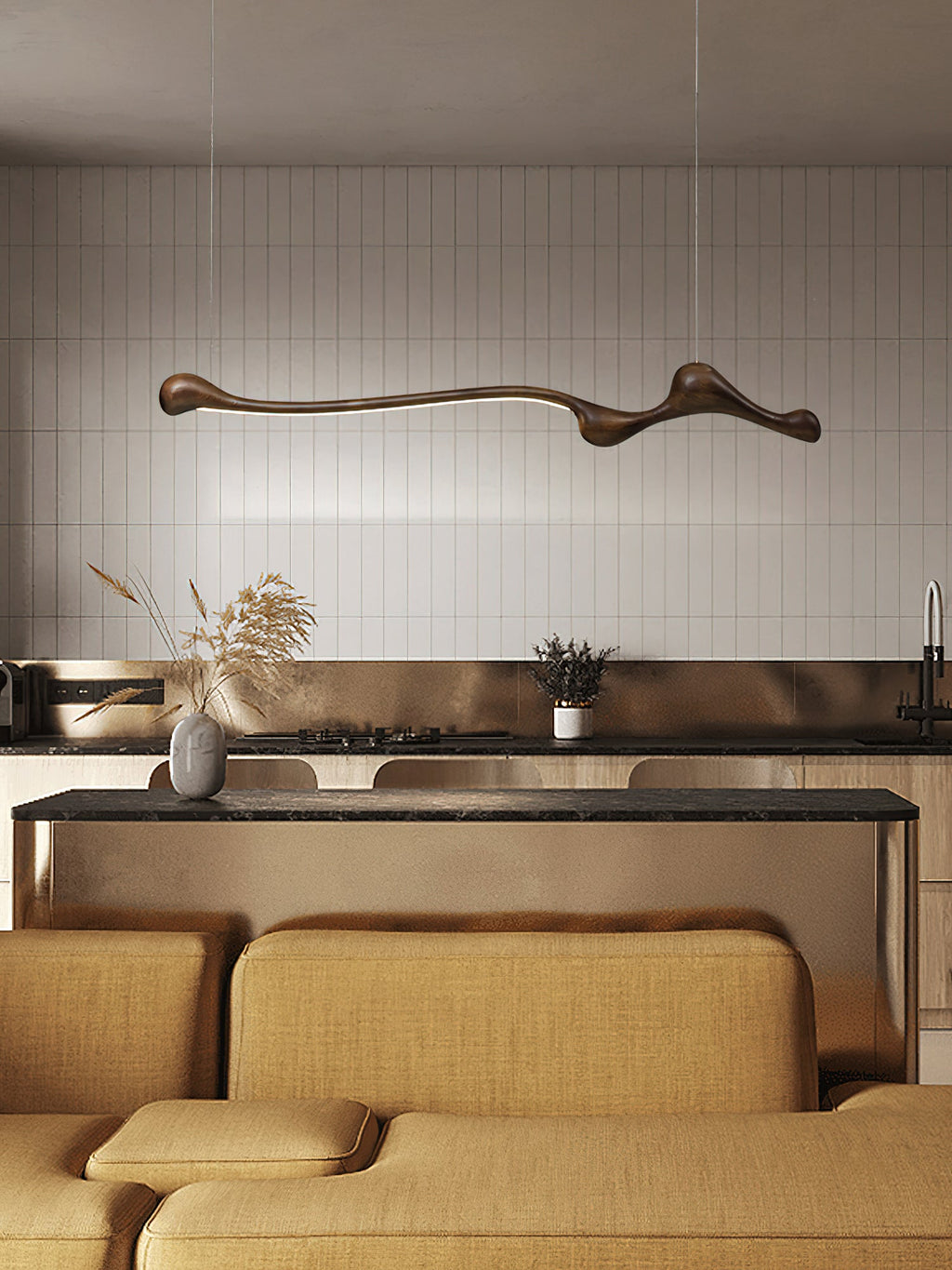 Curva Sculptural Wood LED Pendant Light - product view 15