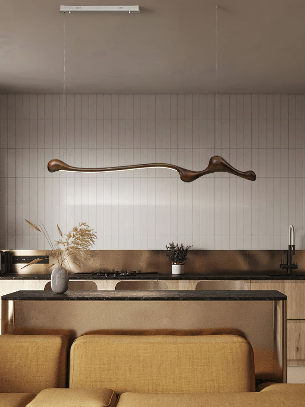 Curva Sculptural Wood LED Pendant Light - product view 26