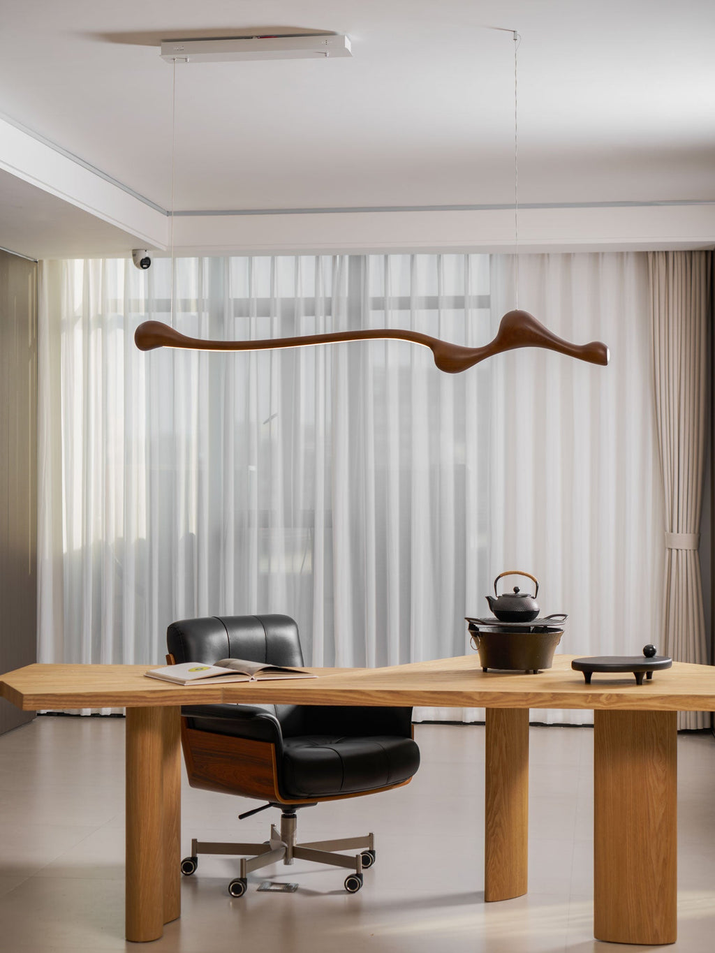 Curva Sculptural Wood LED Pendant Light - product view 40