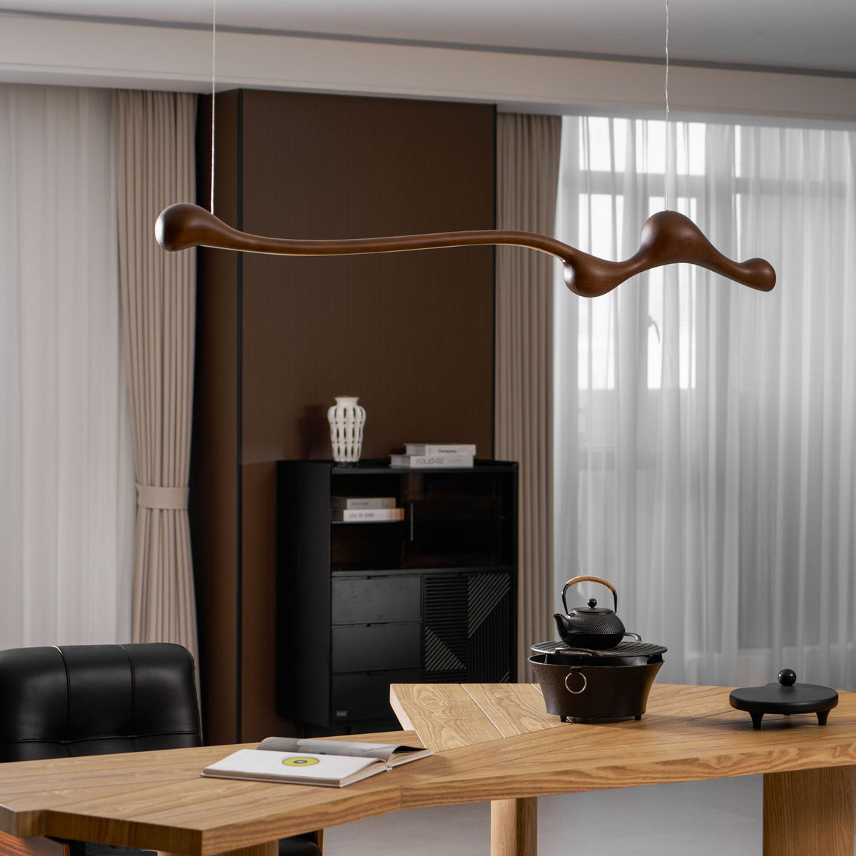 Curva Sculptural Wood LED Pendant Light - product view 42