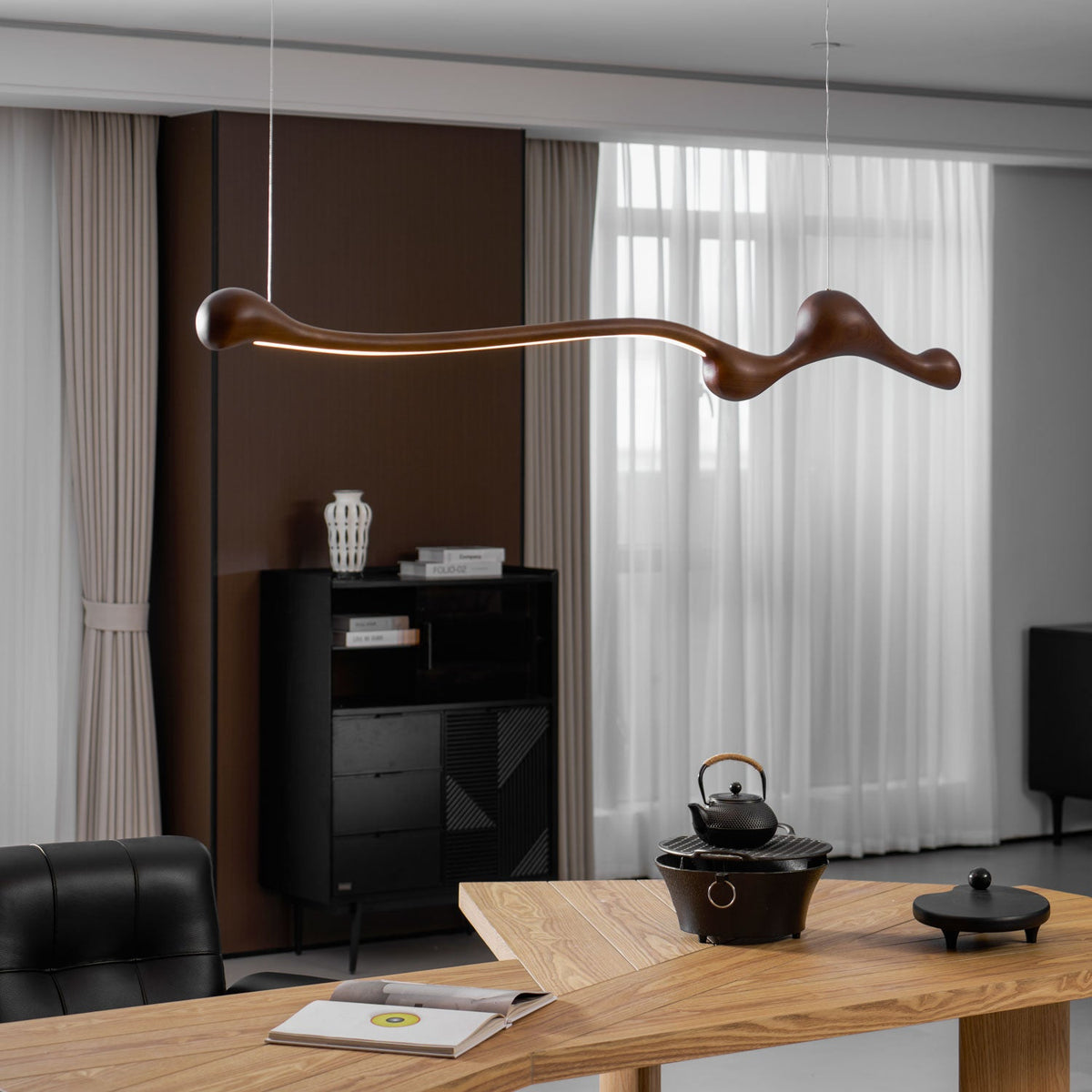 Curva Sculptural Wood LED Pendant Light - product view 43