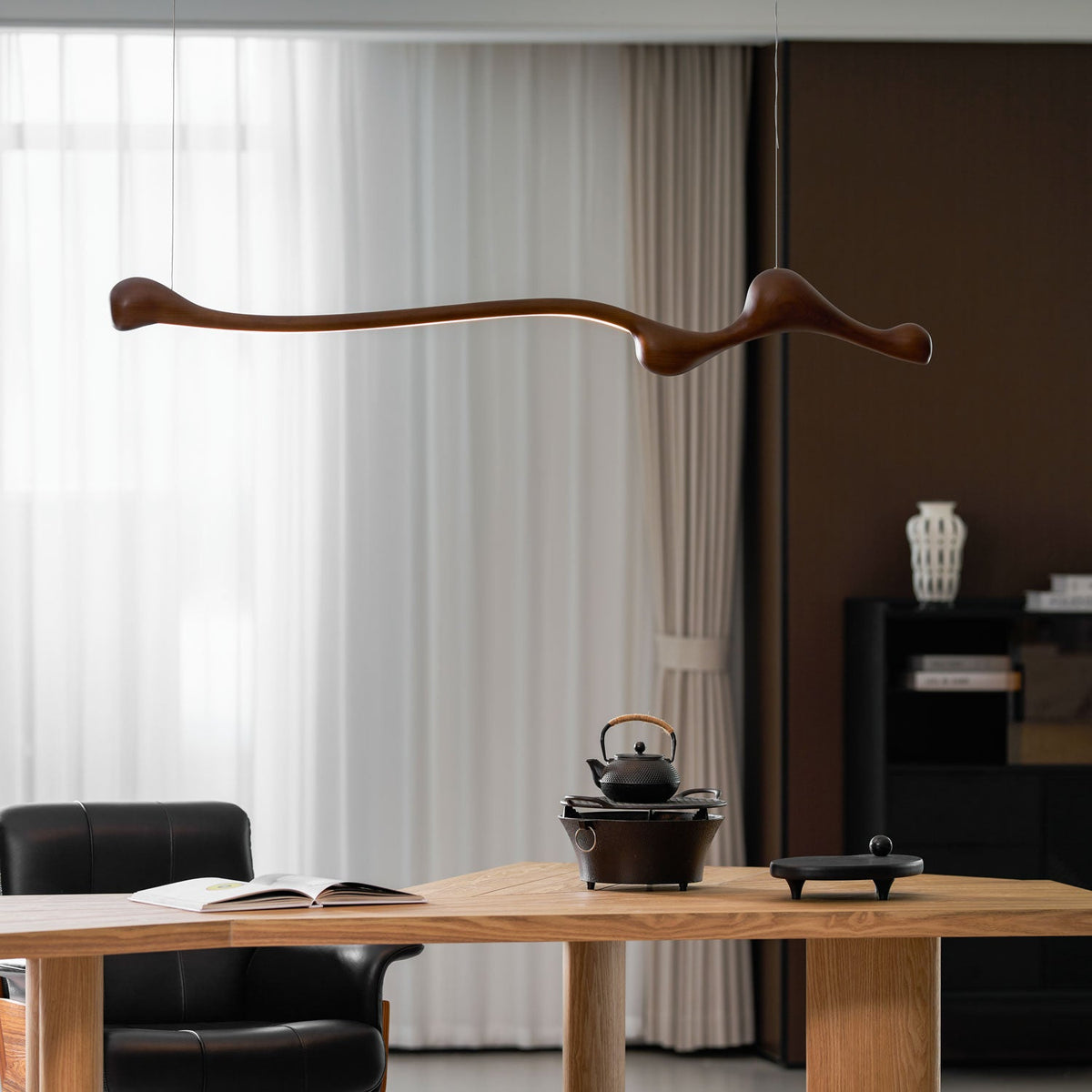 Curva Sculptural Wood LED Pendant Light - product view 50