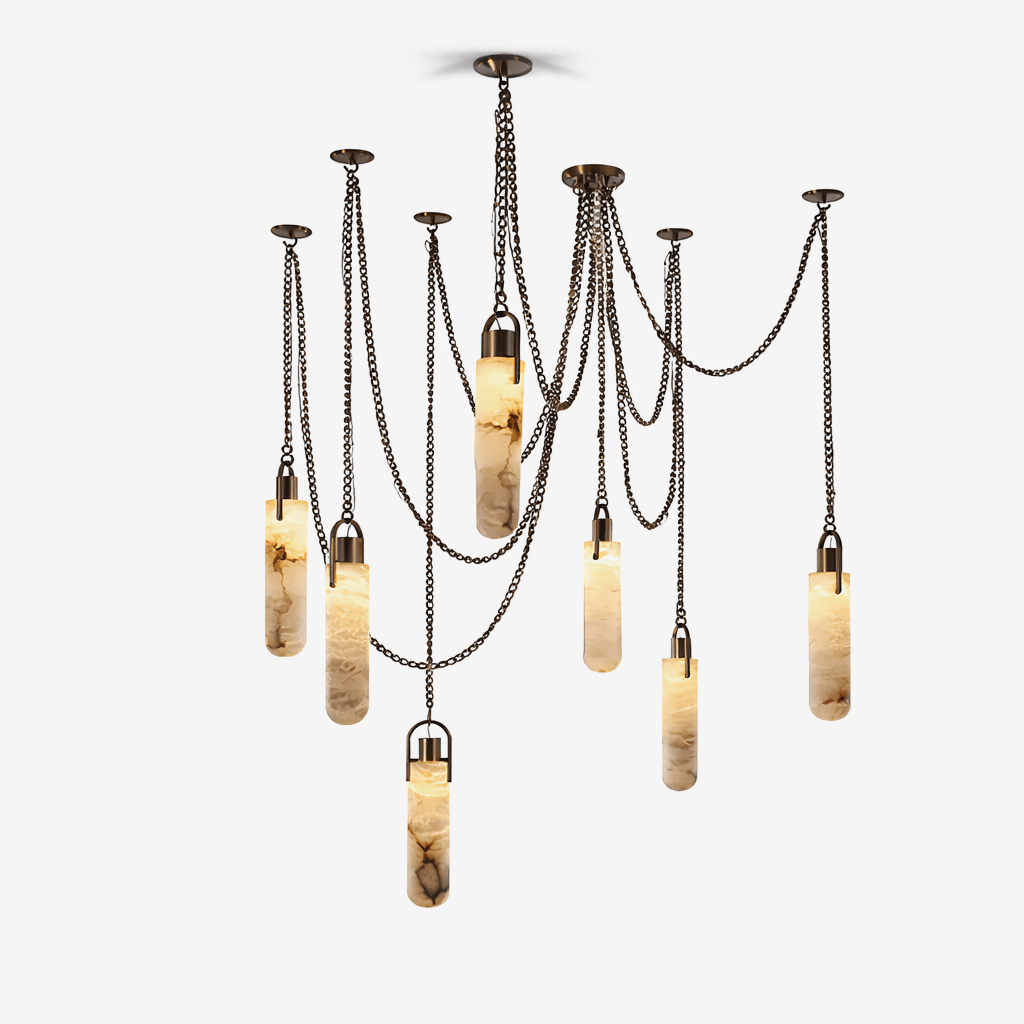 Cylindrical Cluster Alabaster LED Chandelier – chandelier product view 1