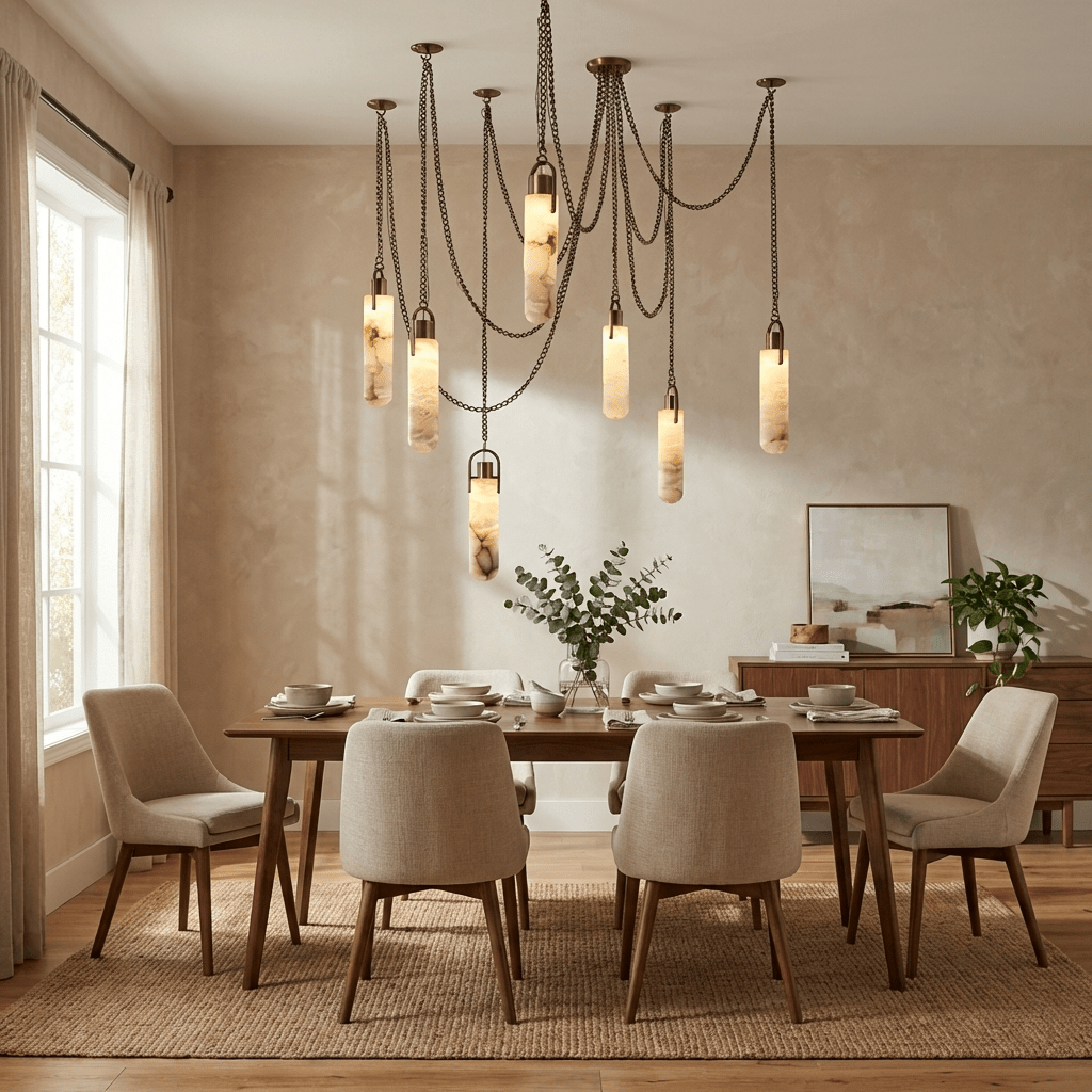 Cylindrical Cluster Alabaster LED Chandelier – chandelier product view 2