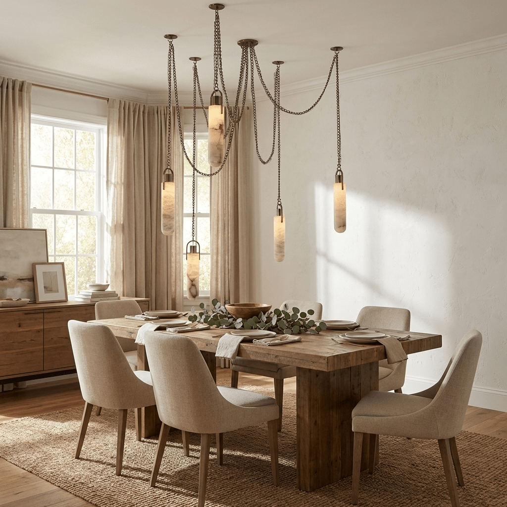 Cylindrical Cluster Alabaster LED Chandelier – chandelier product view 4