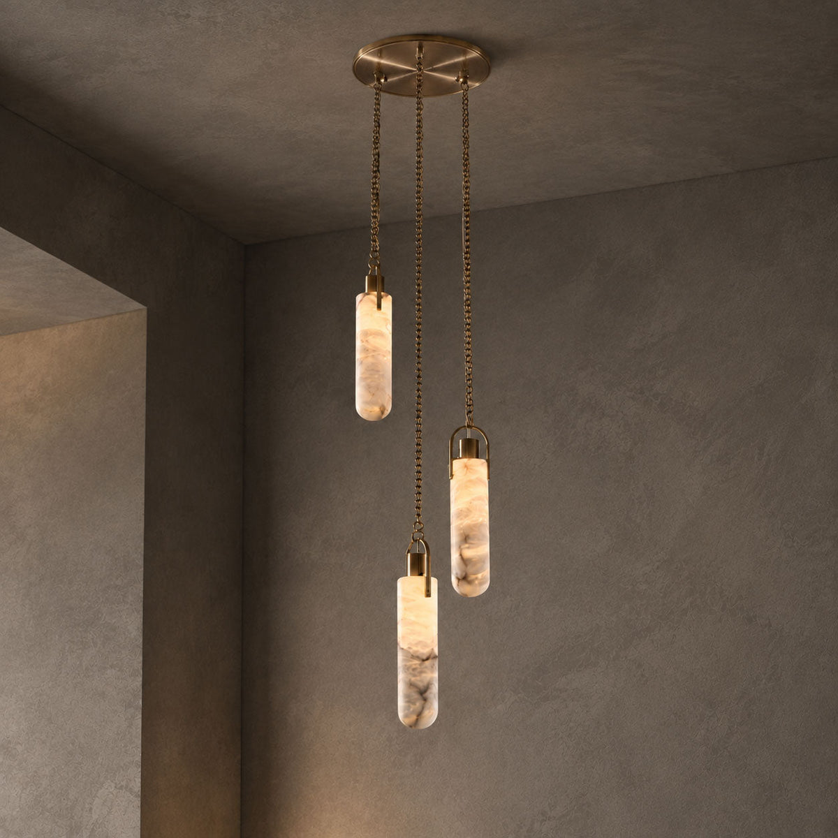 Cylindrical Cluster Alabaster LED Chandelier – chandelier product view 23