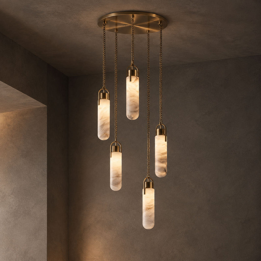 Cylindrical Cluster Alabaster LED Chandelier – chandelier product view 24