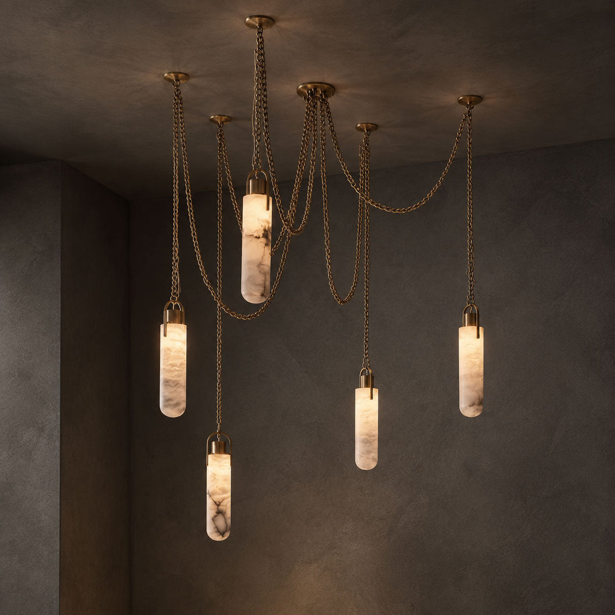 Cylindrical Cluster Alabaster LED Chandelier – chandelier product view 25