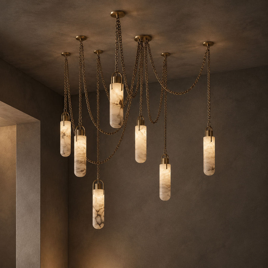 Cylindrical Cluster Alabaster LED Chandelier – chandelier product view 26