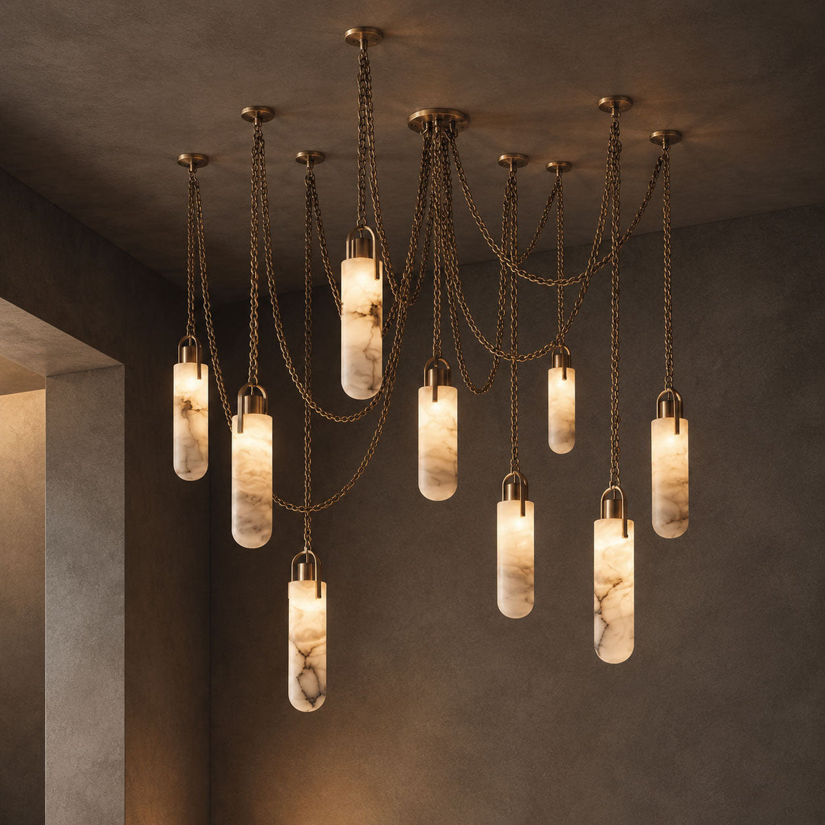 Cylindrical Cluster Alabaster LED Chandelier – chandelier product view 27