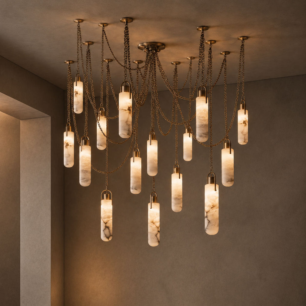 Cylindrical Cluster Alabaster LED Chandelier – chandelier product view 29
