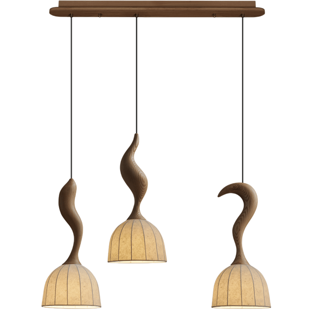 Elowen Twisted Wood Pendant Light — product and interior detail 48