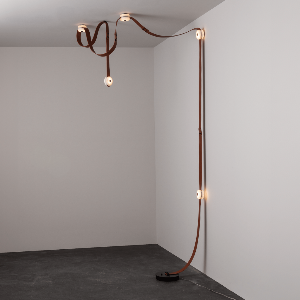 Elvar Leather & Alabaster Floor-to-Ceiling Lamp — product, finish and specification view 2