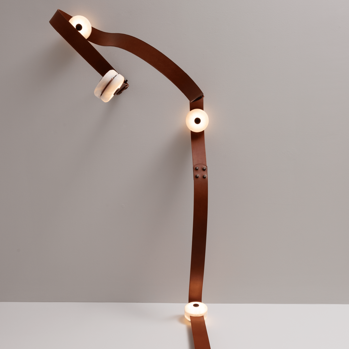 Elvar Leather & Alabaster Floor-to-Ceiling Lamp — product, finish and specification view 3