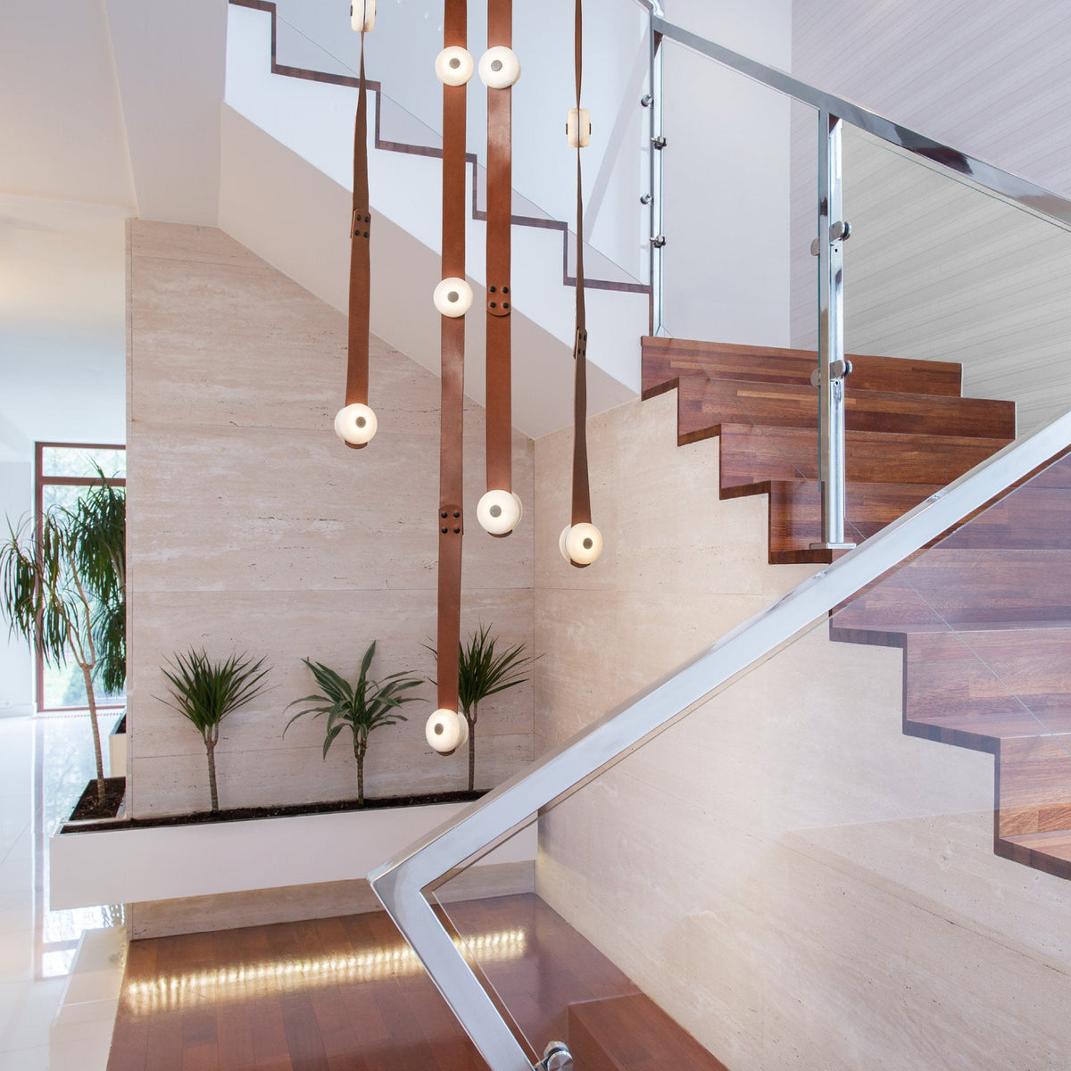 Elvar Leather & Alabaster LED Chandelier — product, finish and specification view 2