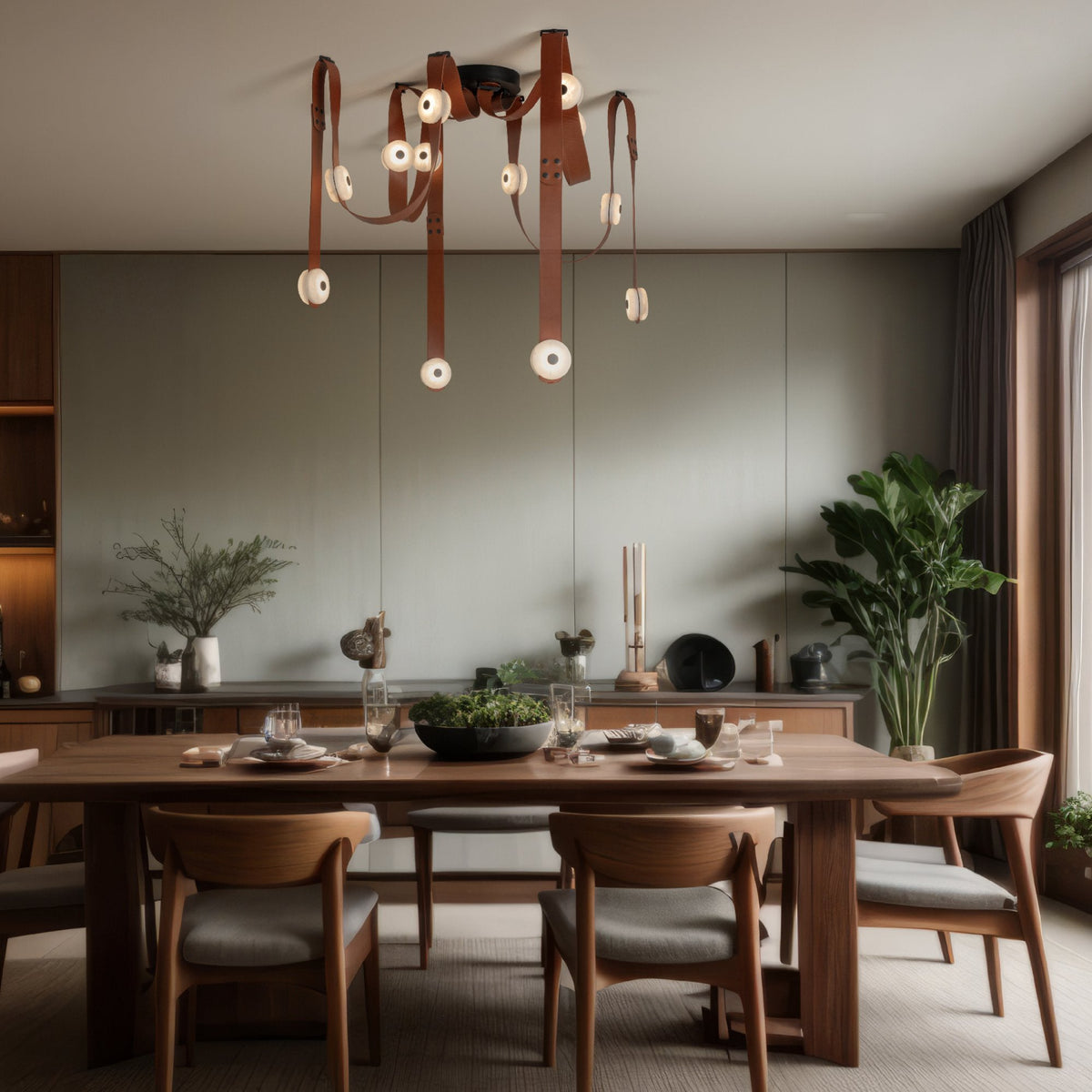 Elvar Leather & Alabaster LED Chandelier — product, finish and specification view 3