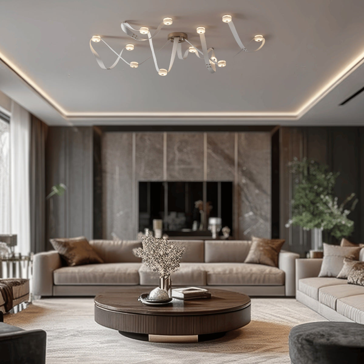 Elvar Leather & Alabaster LED Chandelier — product, finish and specification view 6