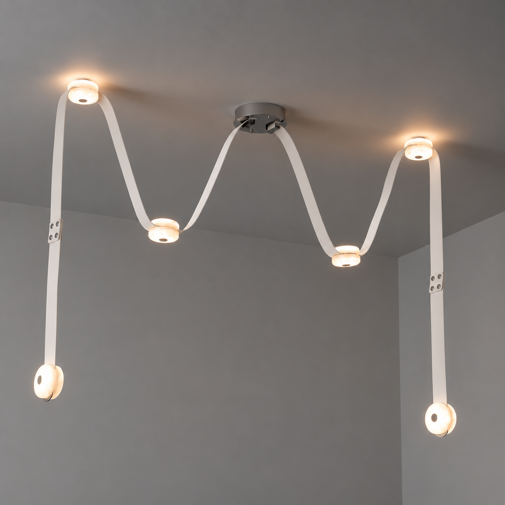 Elvar Leather & Alabaster LED Chandelier — product, finish and specification view 32