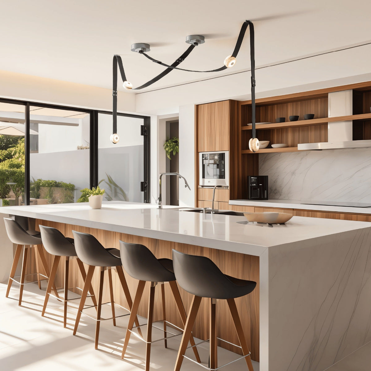 Elvar Leather & Alabaster LED Pendant Light — product, finish and specification view 2