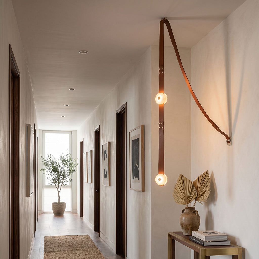 Elvar Leather & Alabaster LED Pendant Light — product, finish and specification view 3