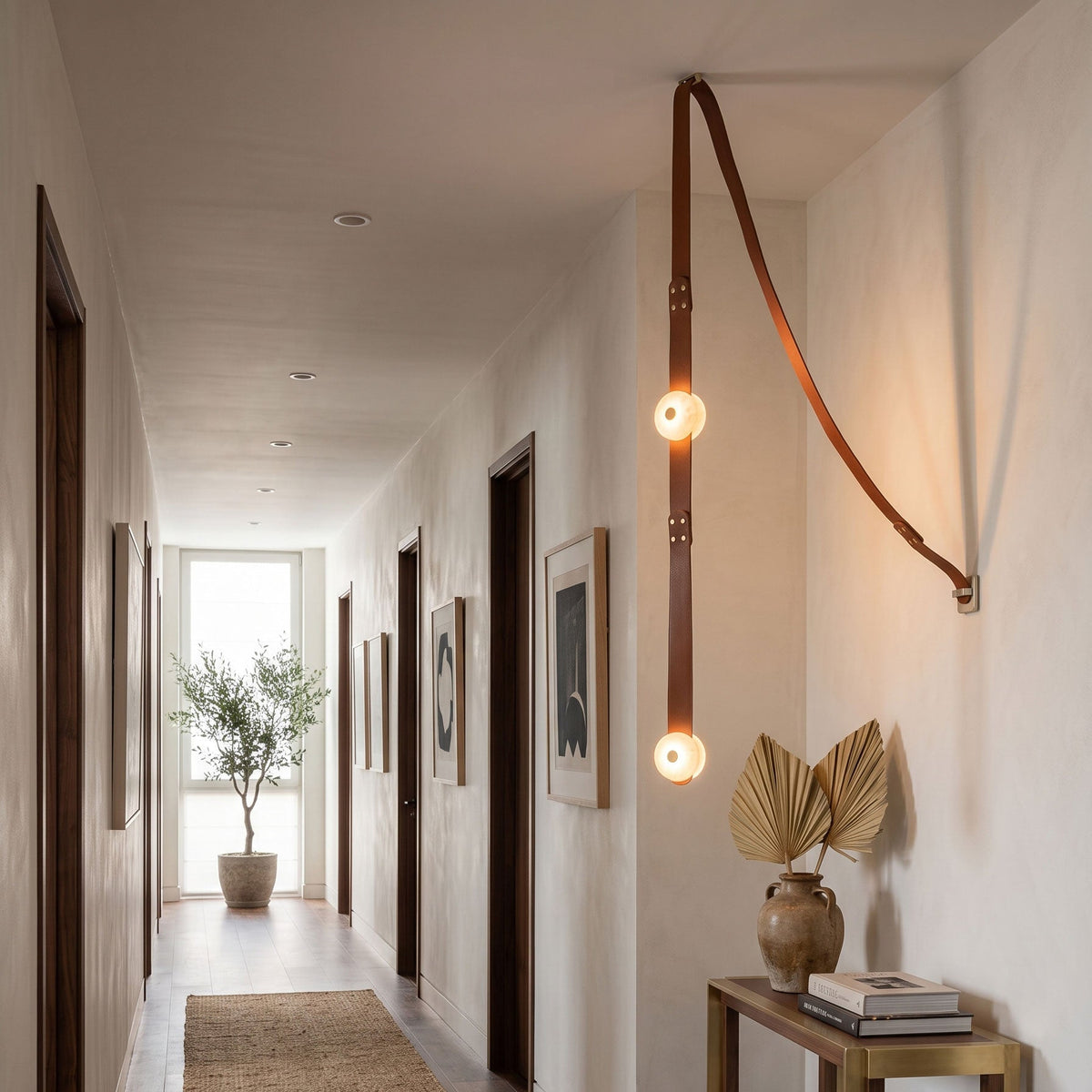 Elvar Leather & Alabaster LED Pendant Light — product, finish and specification view 3